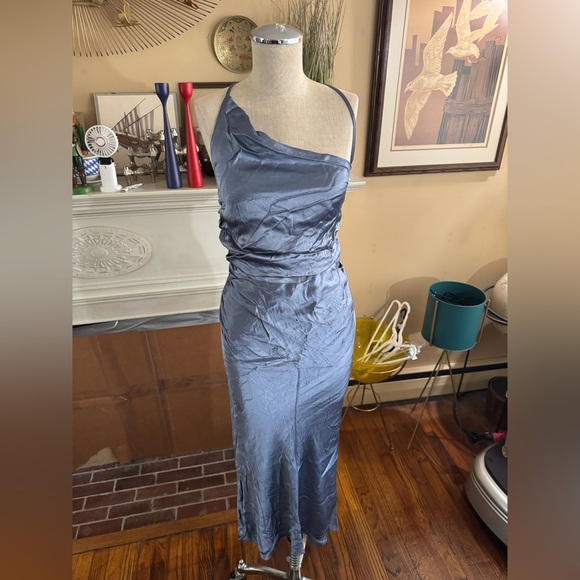 Shona Joy La Lune Asymmetrical Bias Cowl Midi Dress in Blue Smoke size 4 - Picture 11 of 15